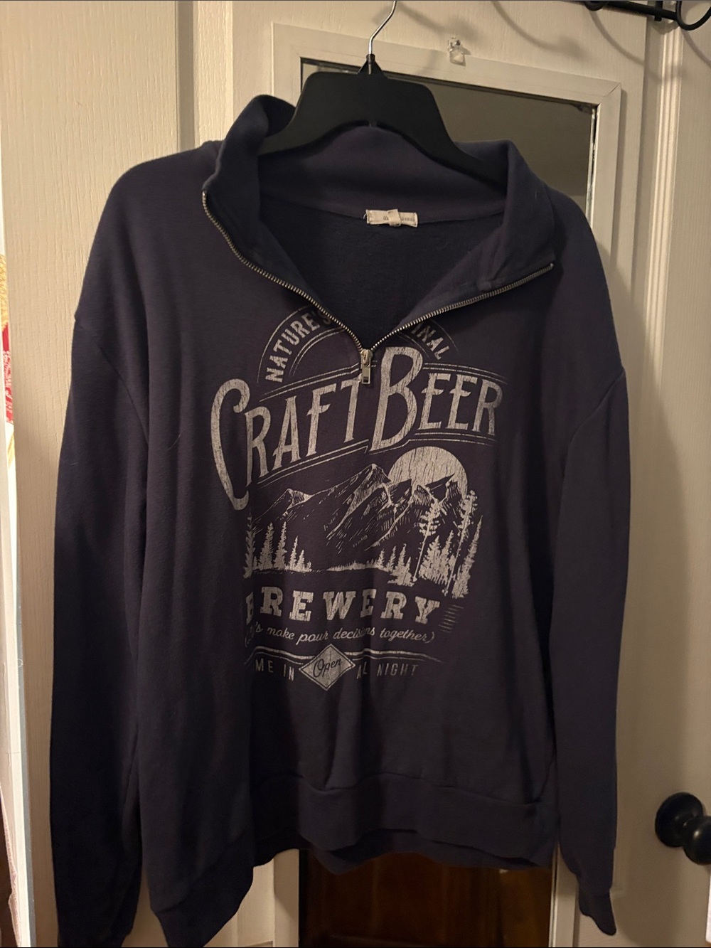 Craft Beer Graphic Quarter-Zip Sweater - Navy